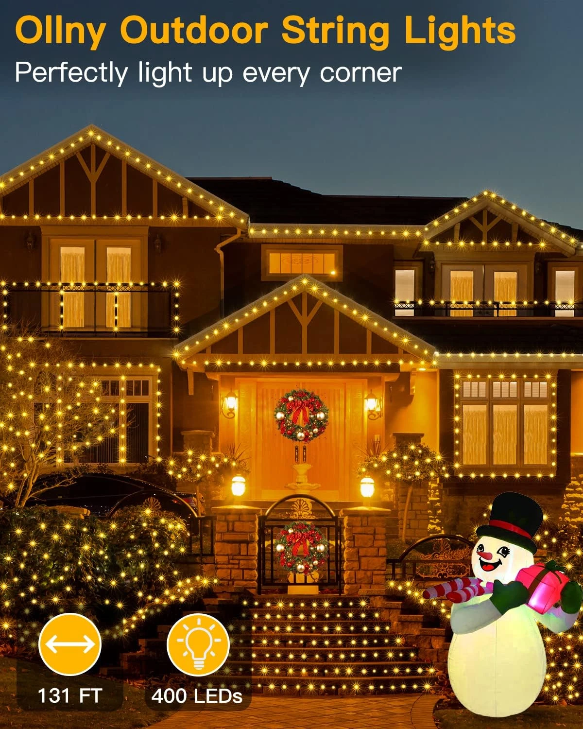 Lumières De Noël Ollny Outdoor, 400LED 130ft Christmas Tree Lights, String Lights IP67 Waterproof 8 Modes Fairy Lights Plug In For Home Party Yard Indoor Decorations ( Warm White ) 4 Lumières De Noël Ollny Outdoor, 400LED 130ft Christmas Tree Lights, String Lights IP67 Waterproof 8 Modes Fairy Lights Plug In For Home Party Yard Indoor Decorations ( Warm White ) - Image 2