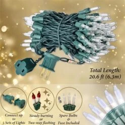 Câble Vert Transparent Pour Lumières De Noël, 100 Mini-cordes Incandescentes Pour La Décoration Intérieure De L'éclairage Extérieur Des Fêtes, Les Lumières De L'arbre De Noël, Les Clignotants Statiques Certifiés UL -Oui || N/A || pearhead 81GCYfC2pOL. AC SL1500