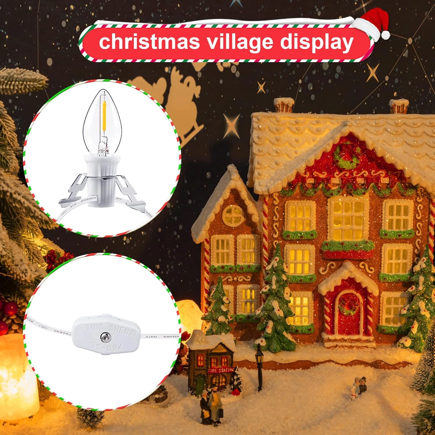 Cordon D'accessoires En Méon Avec Deux Ampoules LED, Lumière De L'artisanat De Noël à Moule Soufflé Avec Sortie Et Prise, Ampoule De Fusible De Rechange C7 Accessoires De Village De Noël Lumières De Chaîne Intérieure Blanche ( 1 Paquet ) 5 Cordon D'accessoires En Méon Avec Deux Ampoules LED, Lumière De L'artisanat De Noël à Moule Soufflé Avec Sortie Et Prise, Ampoule De Fusible De Rechange C7 Accessoires De Village De Noël Lumières De Chaîne Intérieure Blanche ( 1 Paquet ) - Image 3