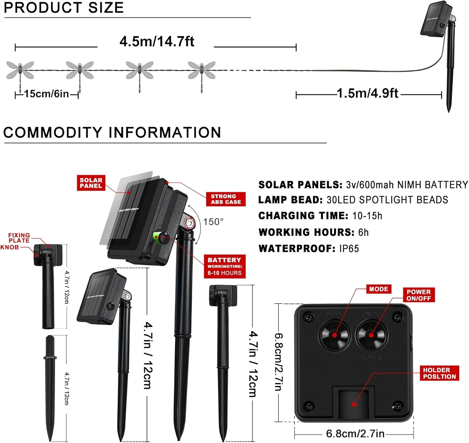 Shinymolly Dragonfly Solar Lights Outdoor, 2PACK 19.6FT 30 LED Dragonfly Décorative String Lights, 8 Modes Solar Powered Fairy Lights Pour Patio Garden Yard Clôture Fête De Noël De Mariage, Multicolore 6 Shinymolly Dragonfly Solar Lights Outdoor, 2PACK 19.6FT 30 LED Dragonfly Décorative String Lights, 8 Modes Solar Powered Fairy Lights Pour Patio Garden Yard Clôture Fête De Noël De Mariage, Multicolore - Image 4