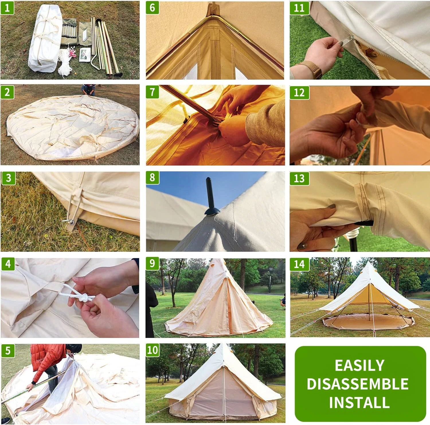 Tente De Cloche En Toile De Coton à 100%, Tente De Glamping De Luxe, Tentes De Yourte Pour Toute L'année, Tente De Cloche étanche Pour 4 / 8 / 10/12 Personne Camping Familial Chasse Extérieure Fête De Noël En 4 Saisons 8 Tente De Cloche En Toile De Coton à 100%, Tente De Glamping De Luxe, Tentes De Yourte Pour Toute L'année, Tente De Cloche étanche Pour 4 / 8 / 10/12 Personne Camping Familial Chasse Extérieure Fête De Noël En 4 Saisons - Image 6