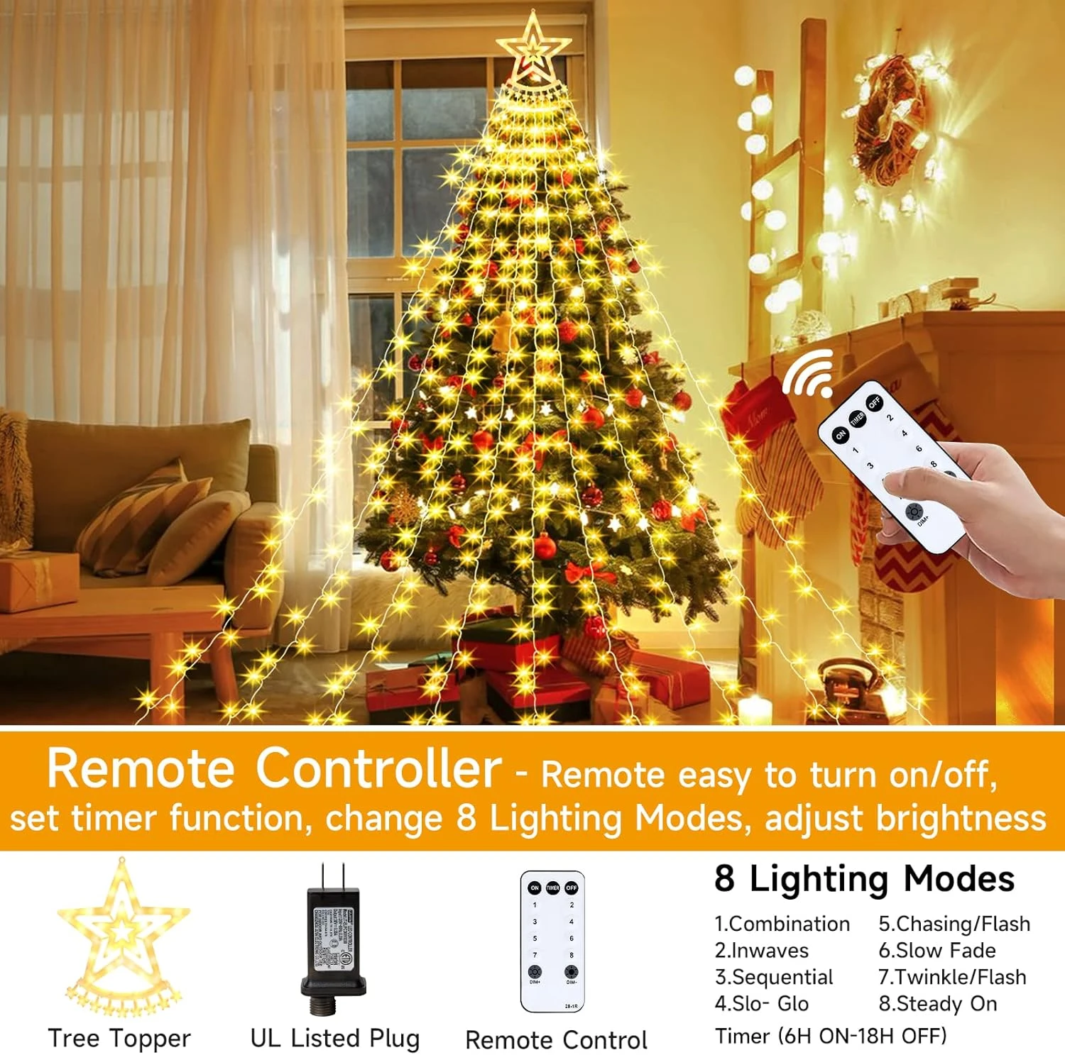 ZCWZMW Décorations De Noël Lumières Extérieures, 350 LEDs 8 Modes Lumières De Noël Avec Timer & Remote, Lumières D'arbre De Noël Avec Tree Topper Pour Yard,Mariage, Fête, Décorations De Noël (Warm White) 4 ZCWZMW Décorations De Noël Lumières Extérieures, 350 LEDs 8 Modes Lumières De Noël Avec Timer & Remote, Lumières D'arbre De Noël Avec Tree Topper Pour Yard,Mariage, Fête, Décorations De Noël (Warm White) - Image 2