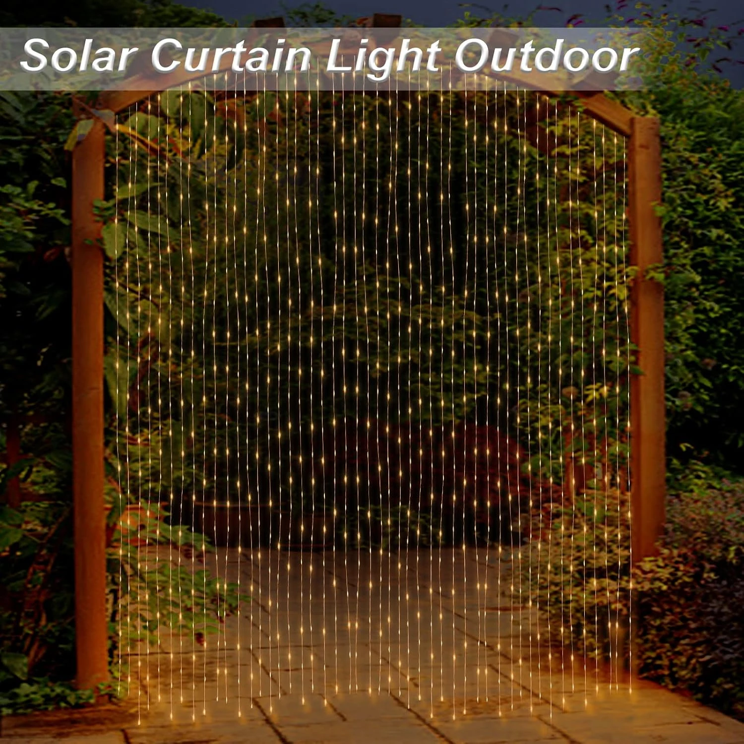 300 LED Solaire Rideau Lumière Extérieur Télécommande 8 Modes D'éclairage Fées Lumières, IP65 Étanche Cuivre Fil Lumières Pour Fête De Noël Mariage Maison Jardin Mur Décorations (Warm) 5 300 LED Solaire Rideau Lumière Extérieur Télécommande 8 Modes D'éclairage Fées Lumières, IP65 Étanche Cuivre Fil Lumières Pour Fête De Noël Mariage Maison Jardin Mur Décorations (Warm) - Image 3