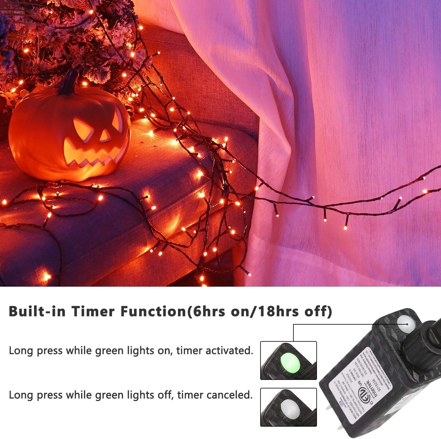 BrizLabs Halloween Orange Lights, 78.74ft 240 LED Orange String Lights, Mini Lumières Extérieures Halloween Connectables, 8 Modes Plug-in LED String Lights étanches Pour Extérieur Noël Halloween Tree Decor 4 BrizLabs Halloween Orange Lights, 78.74ft 240 LED Orange String Lights, Mini Lumières Extérieures Halloween Connectables, 8 Modes Plug-in LED String Lights étanches Pour Extérieur Noël Halloween Tree Decor - Image 2