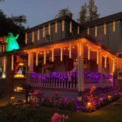 YEGUO Orange Halloween Lumières En Plein Air, 8 Tubes 144 LED Solaire Icicle Lumières, Meteor Lumières De Noël -Oui || N/A || pearhead 81NfcHGj8bL. AC SL1500