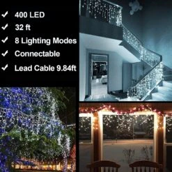 KNONEW Christmas Lights Décorations Extérieures 400 LED 33ft 8 Modes Rideau Fairy String Light Avec 75 Gouttes, Fils Clairs LED String Light Decor Pour Mariage Vacances Vacances Noël Décorations Cool White -Oui || N/A || pearhead 81NiLssgyGL. AC SL1500