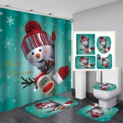 Joyeux Noël Douche Rideau Ensembles Pour Salle De Bains, 4Pcs Xmas Rideau De Douche/Non-Slip Salle De Bains Tapis/Couvercle De Toilette Couvercle/Bain Tapis, Drôle Père Noël Elk Bonhomme De Neige Cloche Car Tapis Décor (Snowman & Elk) 10 Joyeux Noël Douche Rideau Ensembles Pour Salle De Bains, 4Pcs Xmas Rideau De Douche/Non-Slip Salle De Bains Tapis/Couvercle De Toilette Couvercle/Bain Tapis, Drôle Père Noël Elk Bonhomme De Neige Cloche Car Tapis Décor (Snowman & Elk) -Oui || N/A || pearhead 81O8grjdxjL. AC SL1500