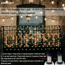DBFAIRY 200LED Noël Net Lights 9.8X6.5FT Fil Vert Fairy Mesh Lumière Multicolore Chaîne Lumières Mémoire Minuterie Avec Télécommande,8 Modes, Waterproof Pour Noël Vacances, Clôture, Bush, Décor Mural -Oui || N/A || pearhead 81OX1PG63OL. AC SL1500