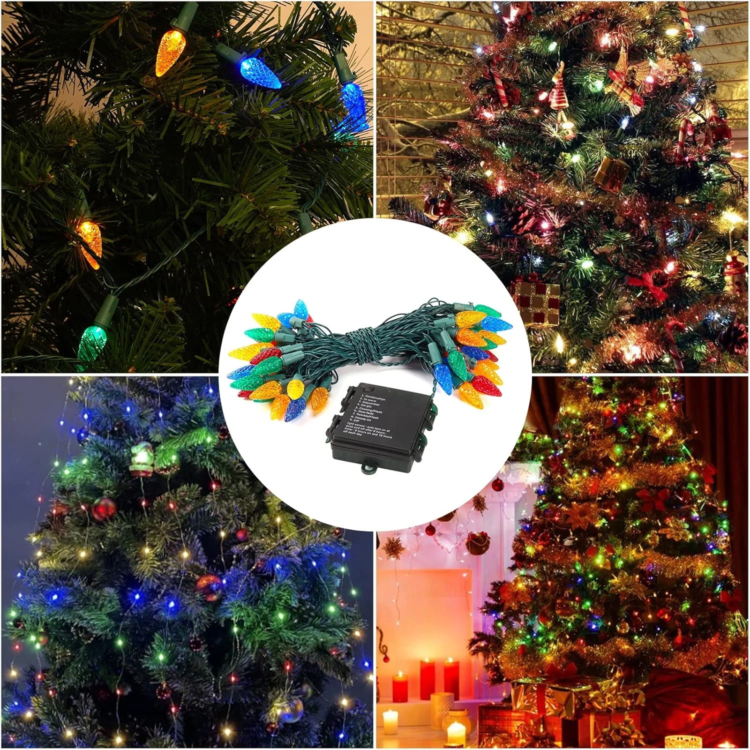 Lumières De Noël NIOSTA C6, Lumières à Cordes Actionnées Par Batterie Aux Fraises Avec Minuterie, Lumières De Noël 50 LED 26Ft Avec 8 Modes D'éclairage Pour Décorations De Noël Extérieures Intérieures De L'arbre De Noël, Multicolore 7 Lumières De Noël NIOSTA C6, Lumières à Cordes Actionnées Par Batterie Aux Fraises Avec Minuterie, Lumières De Noël 50 LED 26Ft Avec 8 Modes D'éclairage Pour Décorations De Noël Extérieures Intérieures De L'arbre De Noël, Multicolore - Image 5