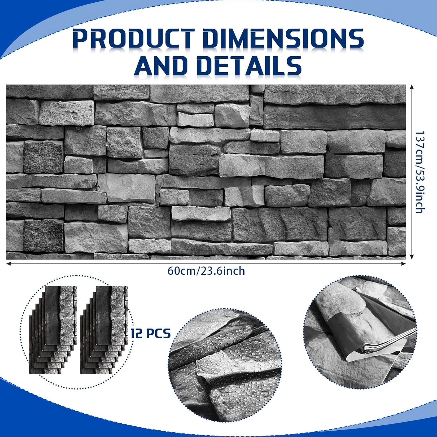 2 Feuilles 4.5 X 9 Pieds Brique Pierre Mur Fond De Toile Nappes Halloween Médiéval Château Partie Décorations Papier Peint Rideaux Porte Amovible Brique Photo Fond De Dosseret Pour Hiver Fête De Noël, Gris Foncé 4 2 Feuilles 4.5 X 9 Pieds Brique Pierre Mur Fond De Toile Nappes Halloween Médiéval Château Partie Décorations Papier Peint Rideaux Porte Amovible Brique Photo Fond De Dosseret Pour Hiver Fête De Noël, Gris Foncé - Image 2