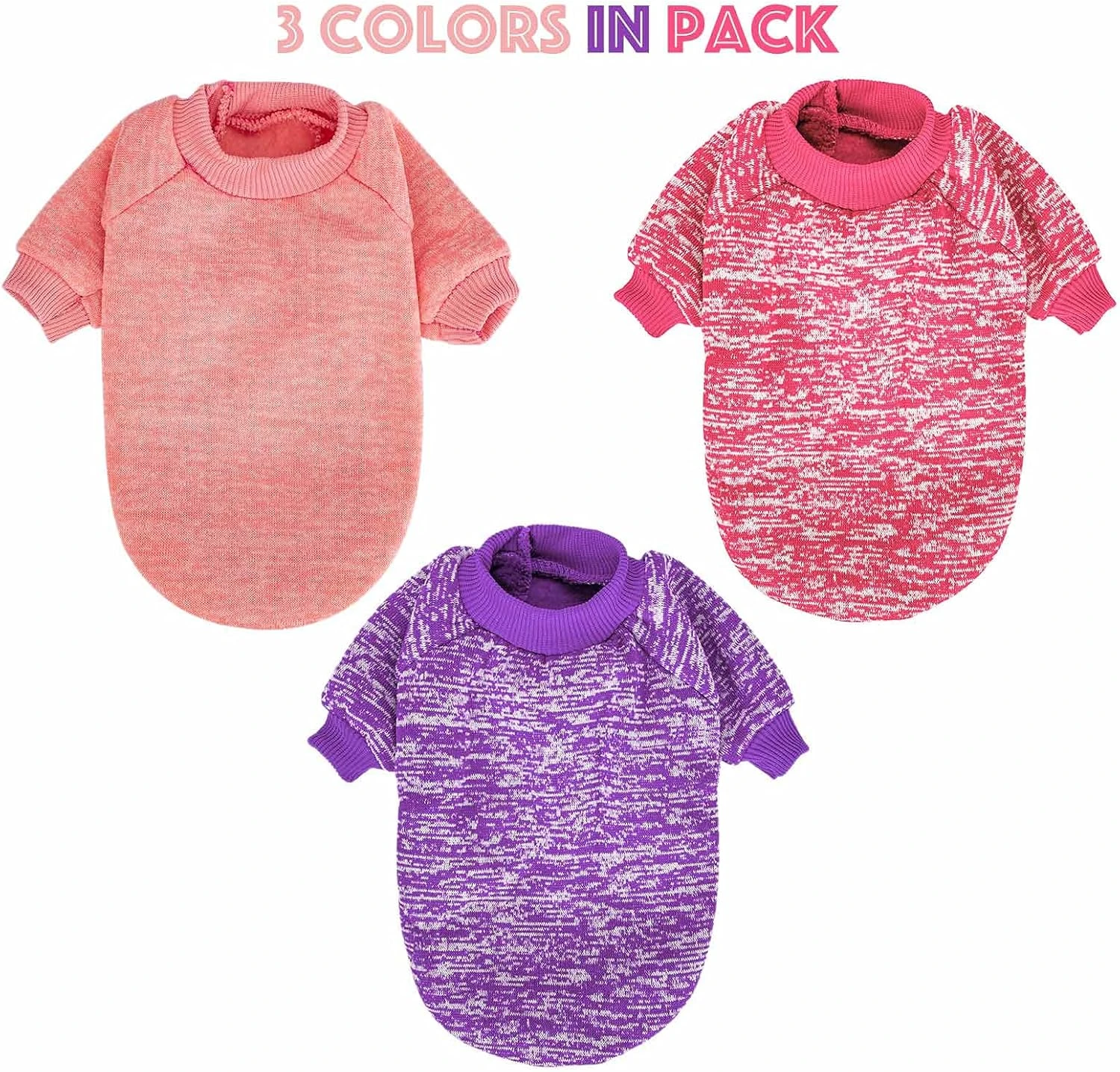 MOIRIG Chien Chandail, Chien Chandails Pour Petits Chiens, 3 Pack Chaud Doux Animaux Vêtements Pour Chiot, Moyen Grand Chat, Chiens Fille Ou Garçon, Chien Chemise Pour L'hiver De Noël (Grand, Pink+Purple+HotPink) 5 MOIRIG Chien Chandail, Chien Chandails Pour Petits Chiens, 3 Pack Chaud Doux Animaux Vêtements Pour Chiot, Moyen Grand Chat, Chiens Fille Ou Garçon, Chien Chemise Pour L'hiver De Noël (Grand, Pink+Purple+HotPink) - Image 3
