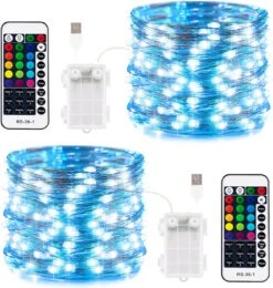 Minetom Fée Lumières Batterie Fonctionnée, 33 Pieds 100 LED Changement De Couleur Twinkle Lumières Avec Télécommande Et Étanche 3AA Batterie Cas Pour Chambre Fête De Mariage Noël, 2 Pack
