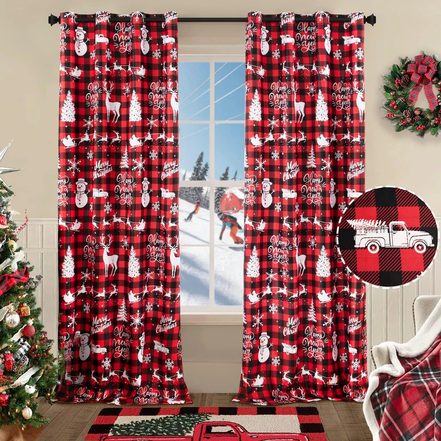 Rideaux De Noël 84 Pouces Longs Pour Le Salon Buffalo Plaid Snowman Country Farmhouse Style Red Truck Holiday Decor White Blackout Window Drape For Bedroom Sliding Door 84 Pouces Longueur 2 Panneaux 3 Rideaux De Noël 84 Pouces Longs Pour Le Salon Buffalo Plaid Snowman Country Farmhouse Style Red Truck Holiday Decor White Blackout Window Drape For Bedroom Sliding Door 84 Pouces Longueur 2 Panneaux