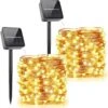 MUMUXI 2 Pack 33Ft 100 LED Solar String Lights Outdoor Fairy Lights Solar Powered With 8 Lights étanche En Fil De Cuivre Pour Les Arbres à Carde De Patio Fête De Mariage De Noël, Blanc Chaud -Oui || N/A || pearhead 81TsNWIjOEL. AC SL1500