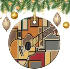 3 Pouce Ornement De Noël Deux-Côté Imprimé Cadeau,Funky Fractal Géométrique Carré En Forme Arrière-plan Acoustique Guitare Art, Pour Vacances -Oui || N/A || pearhead 81Tw735j9WL. AC SL1500