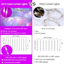6 Couleurs Changeant Rideau Lumières - 250 LED 9.8 X 8.8 FT Fée Chaîne Lumières, 7 Modes Twinkle Lumières Avec Télécommande, Backdrop Mur Suspendre Dripping Lumières Pour Chambre Arrière-cour Halloween Décor De Noël -Oui || N/A || pearhead 81Vpq49nJoL. AC SL1500