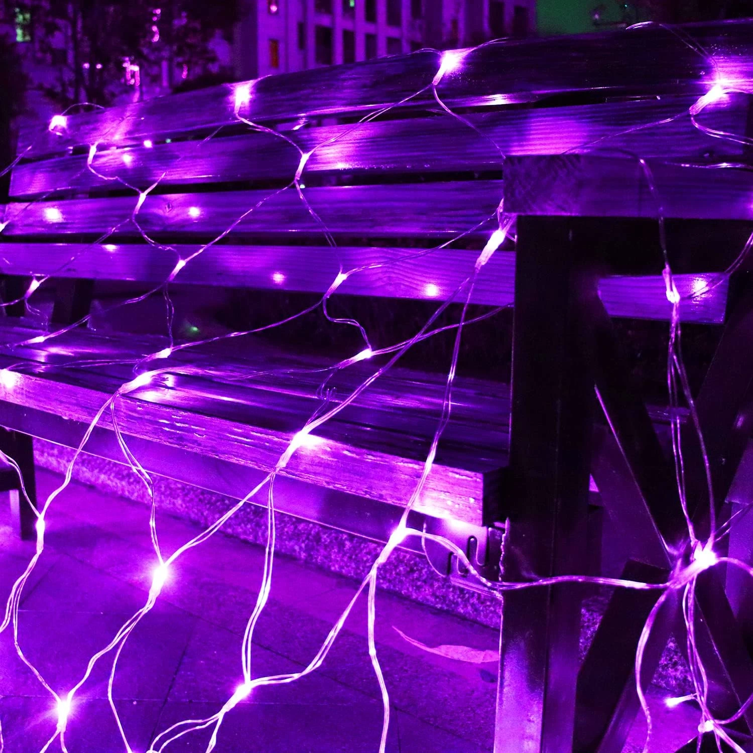 Solar Net Halloween Lights Violet, 204 LED Net Lights Extérieure Mesh Lights Fil Transparent, Solar Powered String Lights Pour Jardin, Cour, Buissons, Tronc, Décor De L'arbre De Noël-9.8ft X 6.6ft 5 Solar Net Halloween Lights Violet, 204 LED Net Lights Extérieure Mesh Lights Fil Transparent, Solar Powered String Lights Pour Jardin, Cour, Buissons, Tronc, Décor De L'arbre De Noël-9.8ft X 6.6ft - Image 3