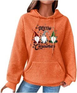 Pitauce Joyeux Noël Sweatshirts à Capuche Pour Femmes Gaufres Santa Imprimer Casual À Manches Longues Pull Chemise Tops Avec Poches