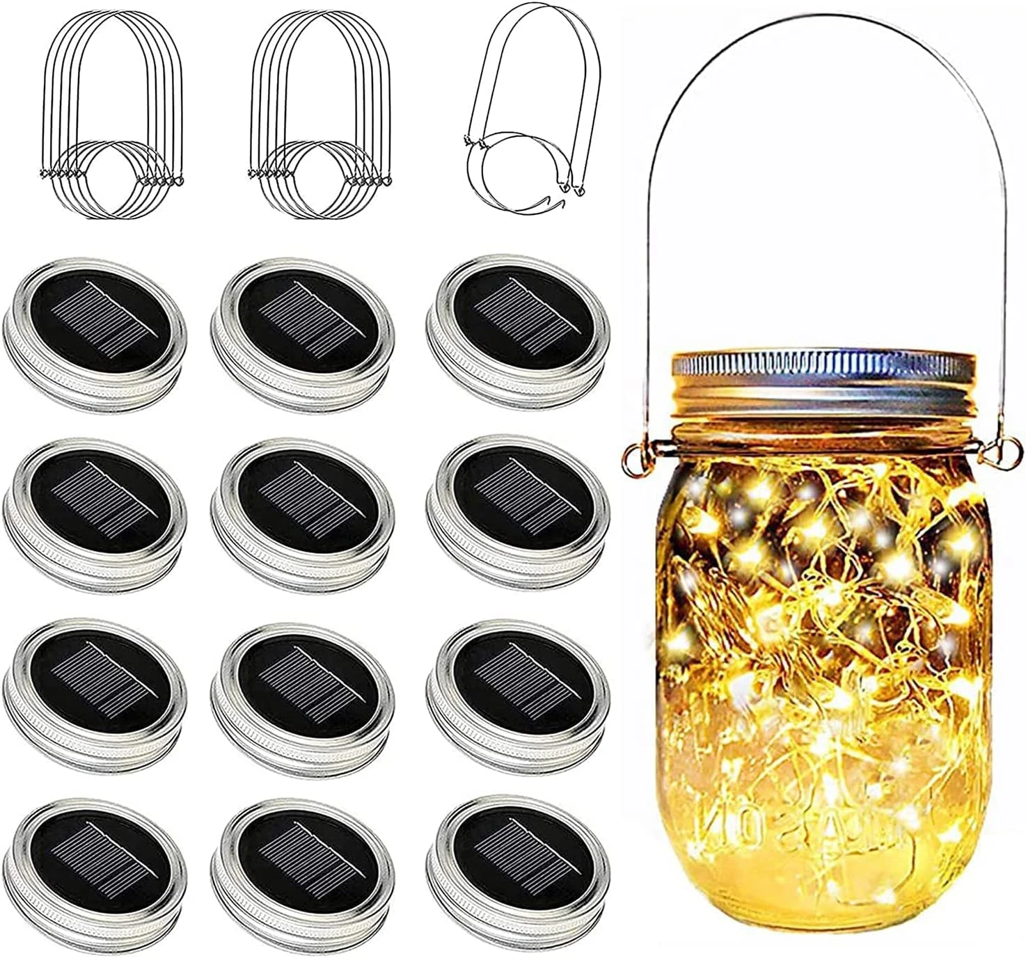 YJFWAL Mason Jar Solar Lights, 12 Pack 30 LED Solar Fairy Lights Mason Jar Lantern Lumers Pour Jardin, Terrasse, Cour, Famille, Fête, Anniversaire, Mariage, Décoration De Noël ( Pas De Pots ) Blanc Chaud 3 YJFWAL Mason Jar Solar Lights, 12 Pack 30 LED Solar Fairy Lights Mason Jar Lantern Lumers Pour Jardin, Terrasse, Cour, Famille, Fête, Anniversaire, Mariage, Décoration De Noël ( Pas De Pots ) Blanc Chaud