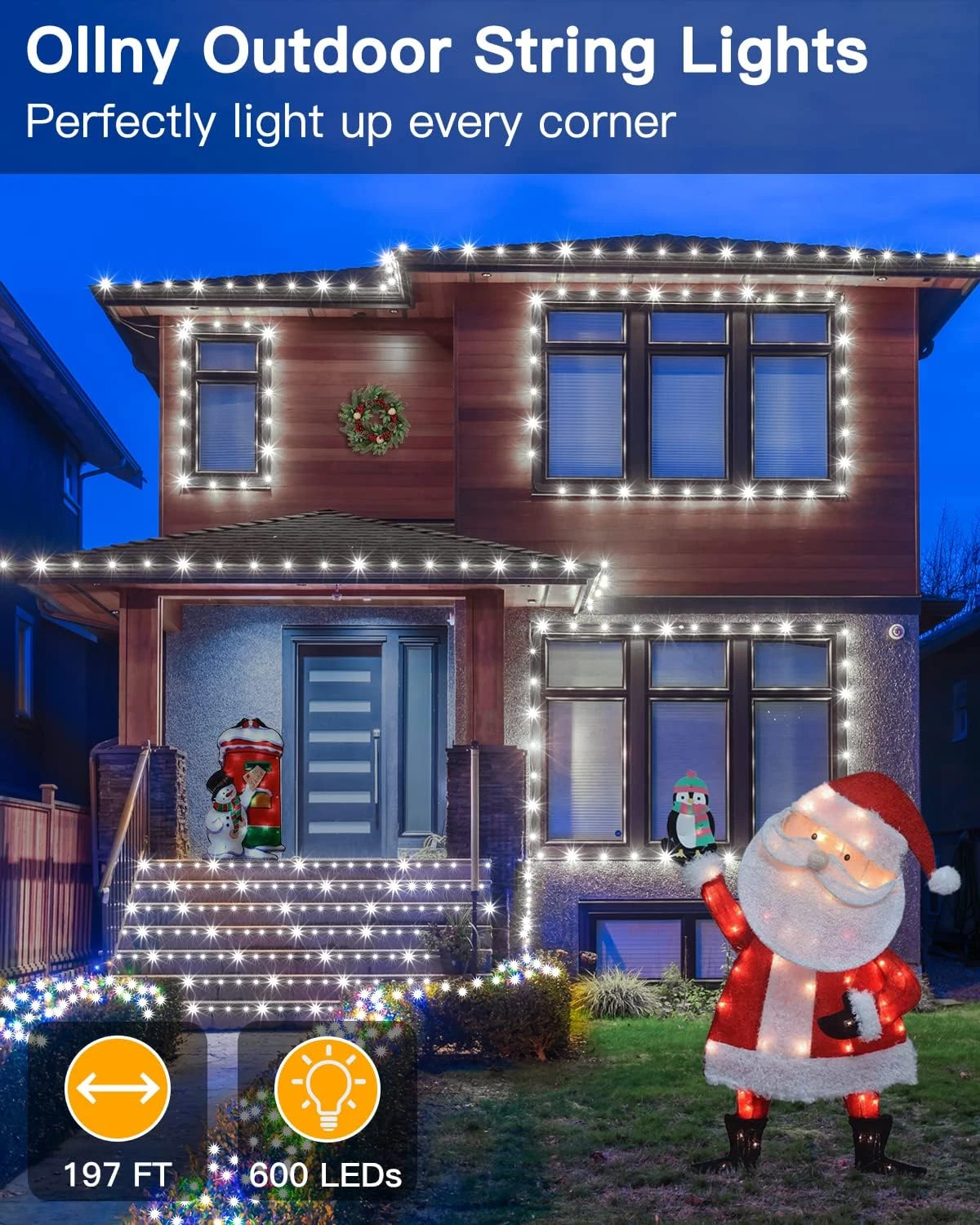 Ollny Lumières De Noël Extérieures Blanc Froid, 600LED 197FT Lumières D'arbre De Noël IP67 Étanche Avec Télécommande 8 Modes Mémoire Minuterie, Plug In Lumières De Noël Pour Maison Intérieure Décorations De Jardin De Vacances 4 Ollny Lumières De Noël Extérieures Blanc Froid, 600LED 197FT Lumières D'arbre De Noël IP67 Étanche Avec Télécommande 8 Modes Mémoire Minuterie, Plug In Lumières De Noël Pour Maison Intérieure Décorations De Jardin De Vacances - Image 2