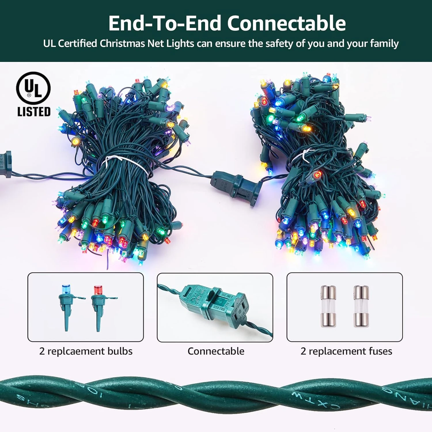 Lampes Au Filet De Noël Au Plomb Lampes De Décoration De Noël En Plein Air 120Led 6.2ftx4.4ft, Brides De Chaîne De Fée Intérieure En Extérieur Connectables Pour La Fête, Les Vacances, Le Mariage, Les Arbres, Les Décorations De Buissons ( Multicolore ) 6 Lampes Au Filet De Noël Au Plomb Lampes De Décoration De Noël En Plein Air 120Led 6.2ftx4.4ft, Brides De Chaîne De Fée Intérieure En Extérieur Connectables Pour La Fête, Les Vacances, Le Mariage, Les Arbres, Les Décorations De Buissons ( Multicolore ) - Image 4