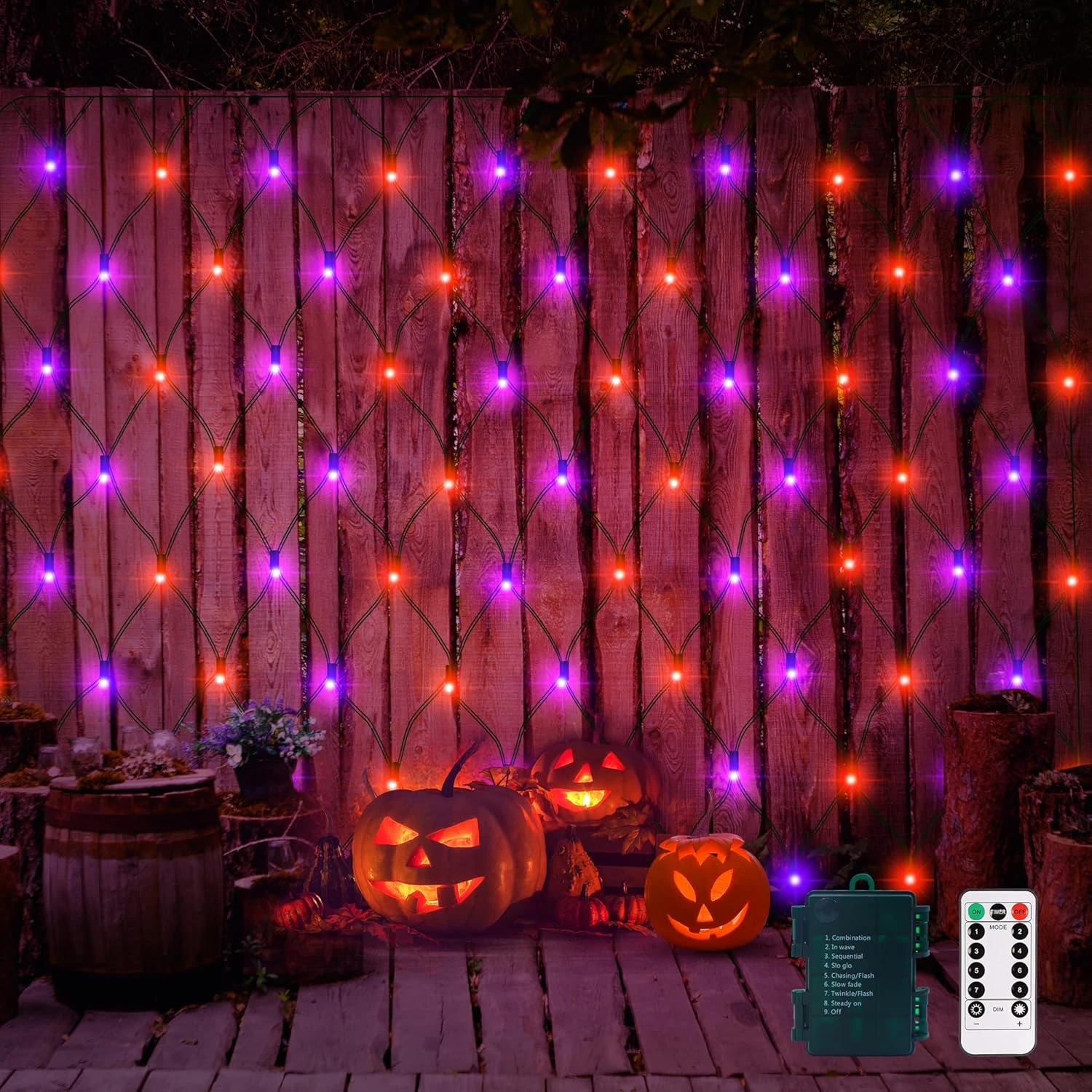 Purple Orange Halloween Net Lumières Batterie Fonctionnée, 4.9ft ×4.9ft 100 LED Net Fées Lumières 8 Modes Télécommande Dimmable Jardin Patio Mesh Éclairage Pour Bush Deck Clôture Wall Party Mariage Noël 3 Purple Orange Halloween Net Lumières Batterie Fonctionnée, 4.9ft ×4.9ft 100 LED Net Fées Lumières 8 Modes Télécommande Dimmable Jardin Patio Mesh Éclairage Pour Bush Deck Clôture Wall Party Mariage Noël