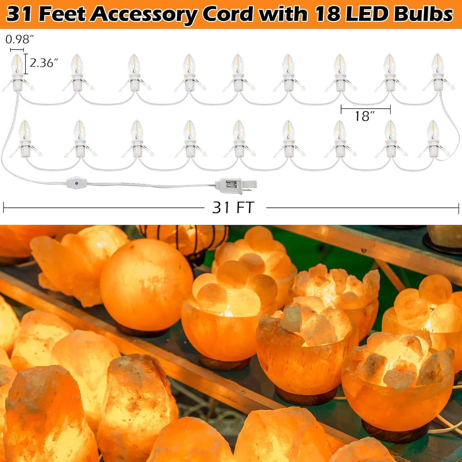 Cordon Accessoire En Méon Avec Ampoule LED C7 Cord Clip Lights Avec Double Fusible De Rechange, Décoration De Lumières De Chaîne De Noël En Moule Soufflé Pour Noël Maison De Village, Décorateur De Vacances En Agrafes à Citrouille ( 18 Ampoule LED ) 4 Cordon Accessoire En Méon Avec Ampoule LED C7 Cord Clip Lights Avec Double Fusible De Rechange, Décoration De Lumières De Chaîne De Noël En Moule Soufflé Pour Noël Maison De Village, Décorateur De Vacances En Agrafes à Citrouille ( 18 Ampoule LED ) - Image 2