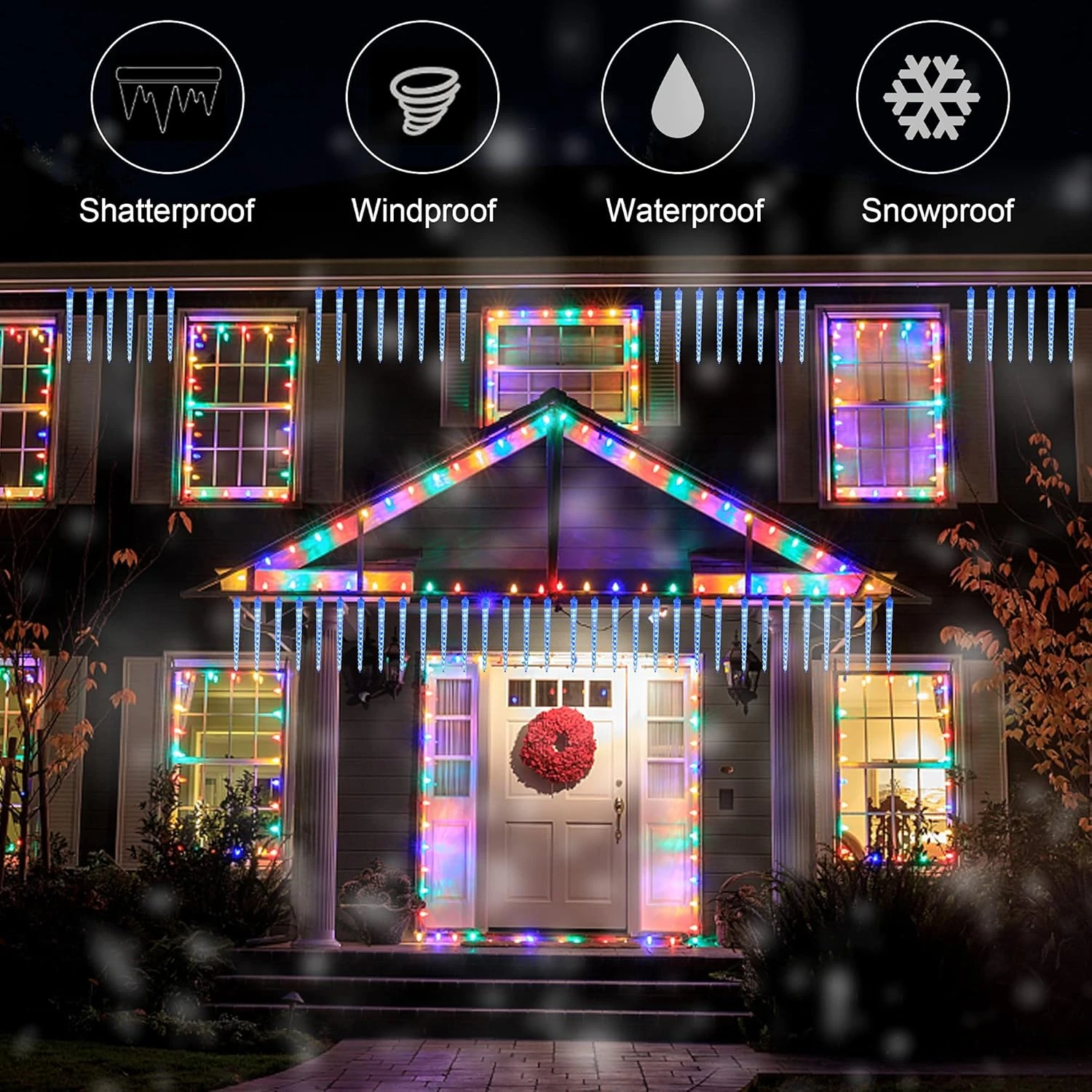 Feux De Douche En Météorologie WATERGLIDE, Feux De Noël En Glaçon Extérieur 12 "8 Glaçons 192 Flexibles De Chute De Glace En Cristal LED, Feux De Pluie Connectables, Décor De Vacances De L'arbre De Fête D'hiver De Noël, Bleu 5 Feux De Douche En Météorologie WATERGLIDE, Feux De Noël En Glaçon Extérieur 12 "8 Glaçons 192 Flexibles De Chute De Glace En Cristal LED, Feux De Pluie Connectables, Décor De Vacances De L'arbre De Fête D'hiver De Noël, Bleu - Image 3