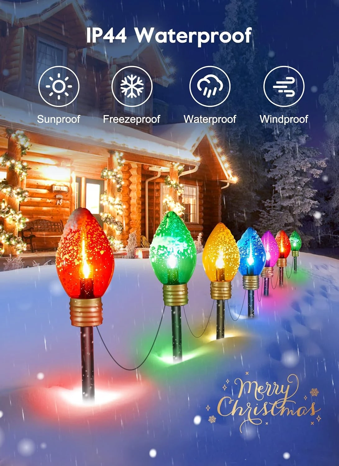 Lumières De Noël Jumbo C9 Décorations Extérieures Pelouse Avec Des Pieux De Marqueurs De Chemin, 8,5 Pieds LED Lumières Couvertes Jumbo Ampoule Multicolore Pour Les Vacances Outside Yard Garden Decor, 5 Lumières 4 Lumières De Noël Jumbo C9 Décorations Extérieures Pelouse Avec Des Pieux De Marqueurs De Chemin, 8,5 Pieds LED Lumières Couvertes Jumbo Ampoule Multicolore Pour Les Vacances Outside Yard Garden Decor, 5 Lumières - Image 2