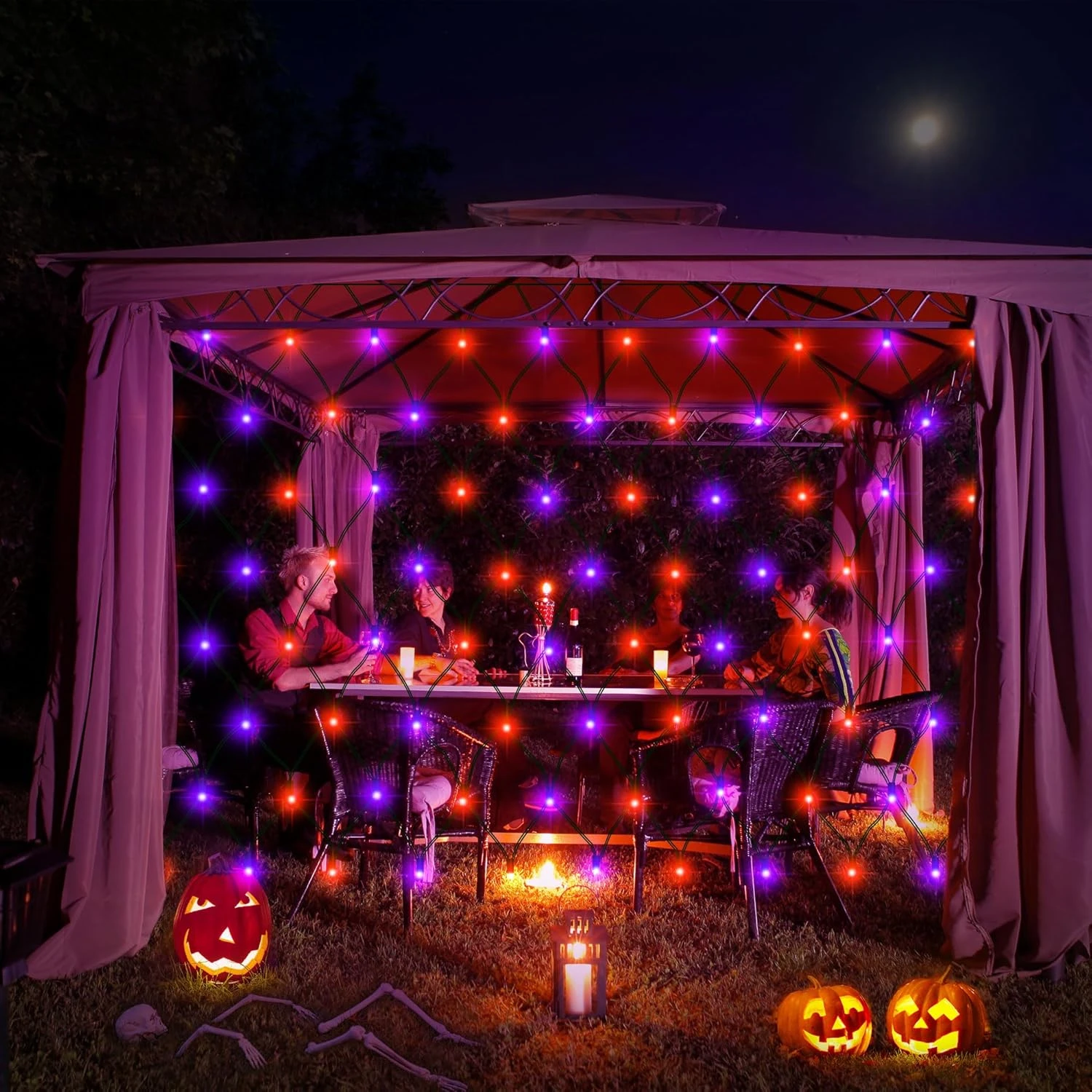 Purple Orange Halloween Net Lumières Batterie Fonctionnée, 4.9ft ×4.9ft 100 LED Net Fées Lumières 8 Modes Télécommande Dimmable Jardin Patio Mesh Éclairage Pour Bush Deck Clôture Wall Party Mariage Noël 4 Purple Orange Halloween Net Lumières Batterie Fonctionnée, 4.9ft ×4.9ft 100 LED Net Fées Lumières 8 Modes Télécommande Dimmable Jardin Patio Mesh Éclairage Pour Bush Deck Clôture Wall Party Mariage Noël - Image 2