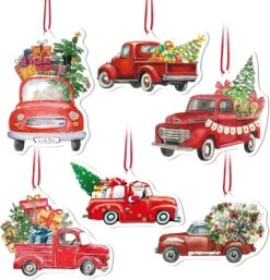 Ornements Suspendus Pour Camions Rouges 6pcs Avec Décorations D'arbres De Noël Parfumées Pour Renifleurs De Glace Doux Noir Pour Femmes Hommes Cadeaux Accessoires De Voiture Merry Christmas Key Chain 6 Pack
