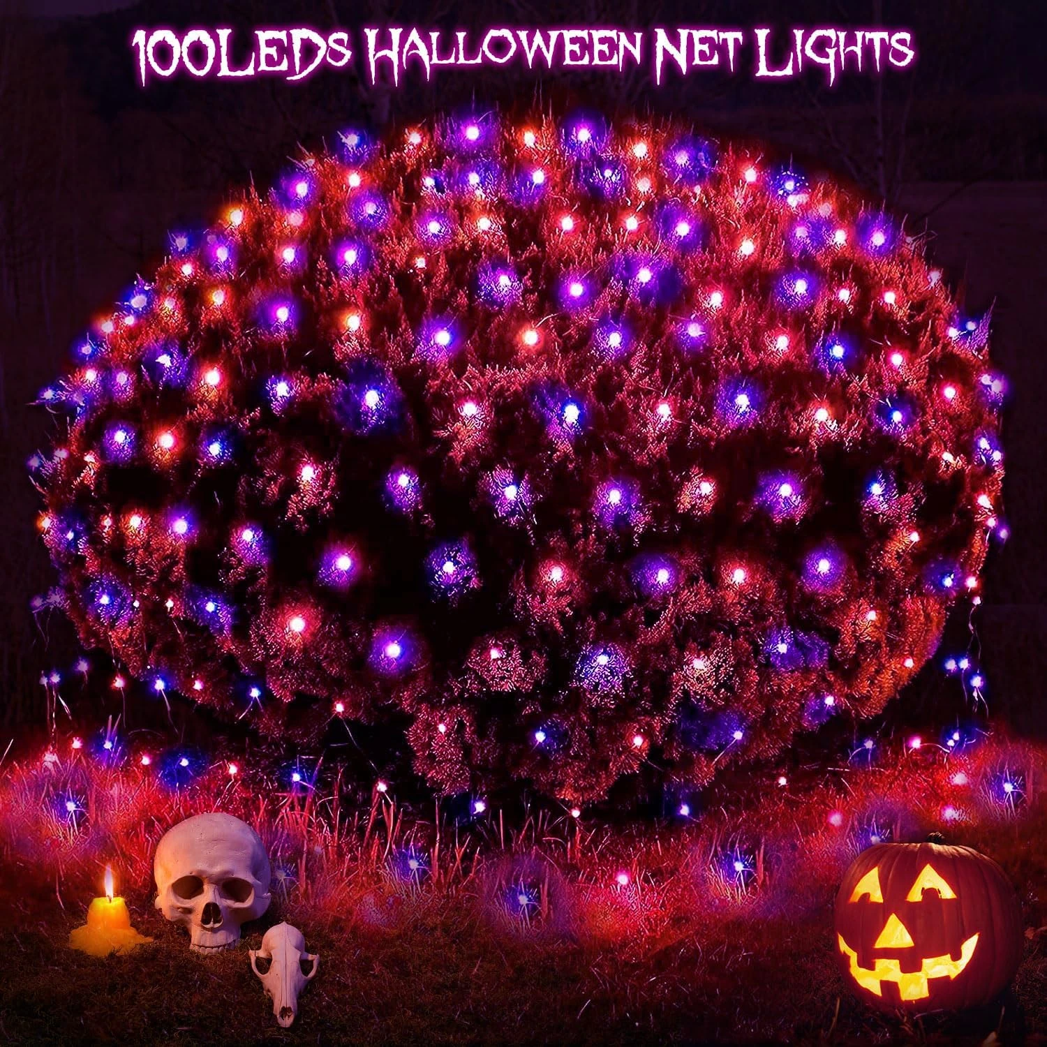 Purple Orange Halloween Net Lumières Batterie Fonctionnée, 4.9ft ×4.9ft 100 LED Net Fées Lumières 8 Modes Télécommande Dimmable Jardin Patio Mesh Éclairage Pour Bush Deck Clôture Wall Party Mariage Noël 6 Purple Orange Halloween Net Lumières Batterie Fonctionnée, 4.9ft ×4.9ft 100 LED Net Fées Lumières 8 Modes Télécommande Dimmable Jardin Patio Mesh Éclairage Pour Bush Deck Clôture Wall Party Mariage Noël - Image 4