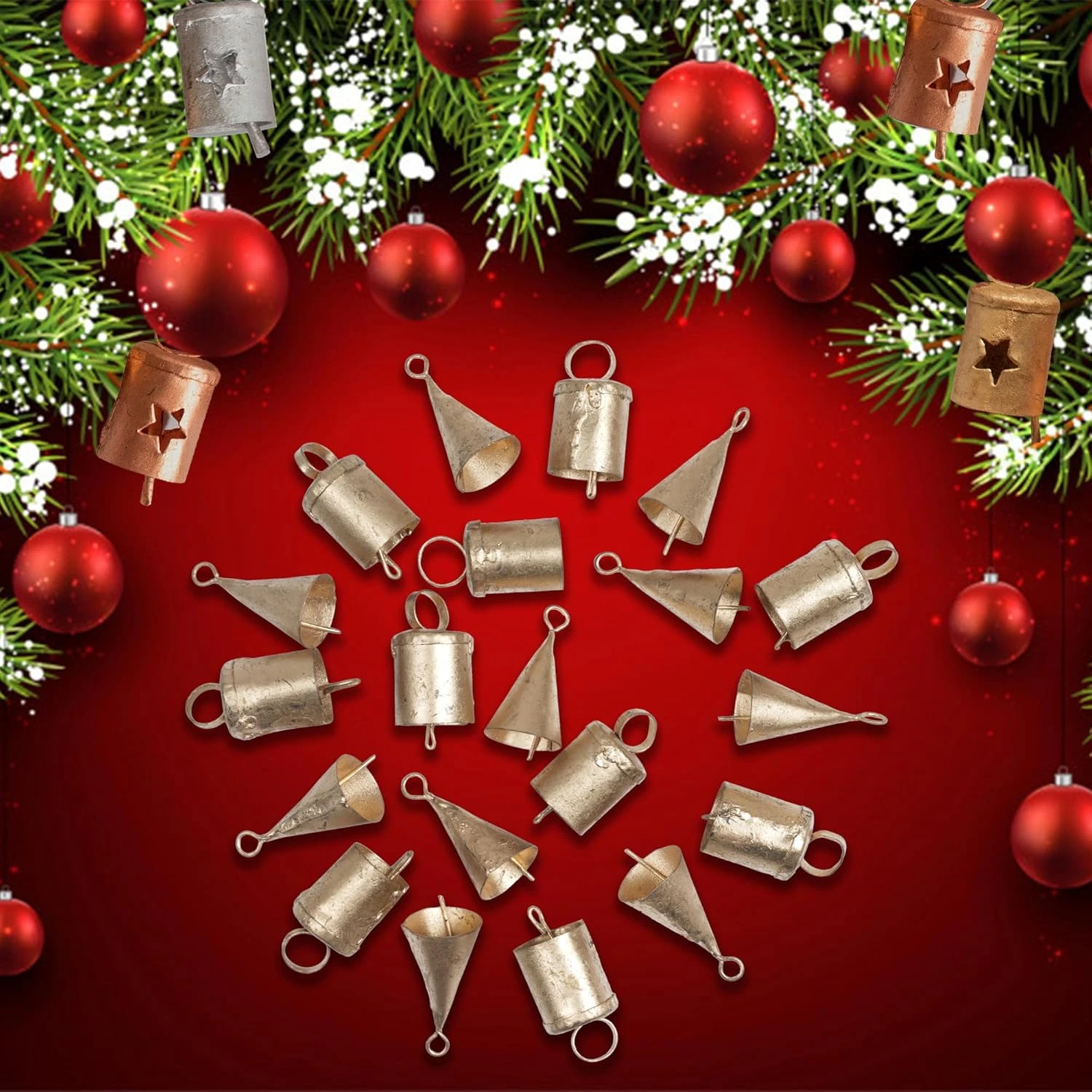 DIYANA IMPEX Cloches D'étain Indien Vintage Chime Rustique Jingle De Vache Cloches D'arbre De Noël Artisanat De Décoration Lot 20 Pc ( Or ) 5 DIYANA IMPEX Cloches D'étain Indien Vintage Chime Rustique Jingle De Vache Cloches D'arbre De Noël Artisanat De Décoration Lot 20 Pc ( Or ) - Image 3