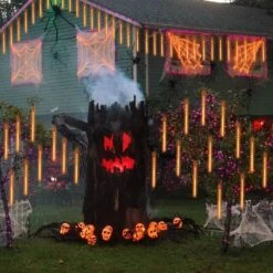 YEGUO Orange Halloween Lumières En Plein Air, 8 Tubes 144 LED Solaire Icicle Lumières, Meteor Lumières De Noël -Oui || N/A || pearhead 81btn6fO0hL. AC SL1500