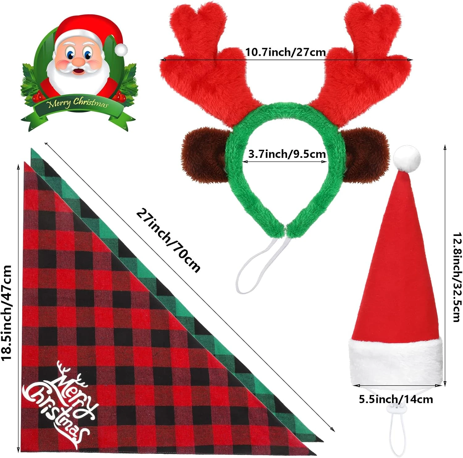 Chapeau De Noël Pour Chien De Noël 3D Réglable En 4 Pièces, écharpe De Noël Classique Pour Animaux De Compagnie Buffalo, Bande De Tête De Renne De Noël Avec Oreilles Accessoires De Costume Pour Animaux De Compagnie Pour Chiens Et Chats ( Style Vif ) 8 Chapeau De Noël Pour Chien De Noël 3D Réglable En 4 Pièces, écharpe De Noël Classique Pour Animaux De Compagnie Buffalo, Bande De Tête De Renne De Noël Avec Oreilles Accessoires De Costume Pour Animaux De Compagnie Pour Chiens Et Chats ( Style Vif ) - Image 6
