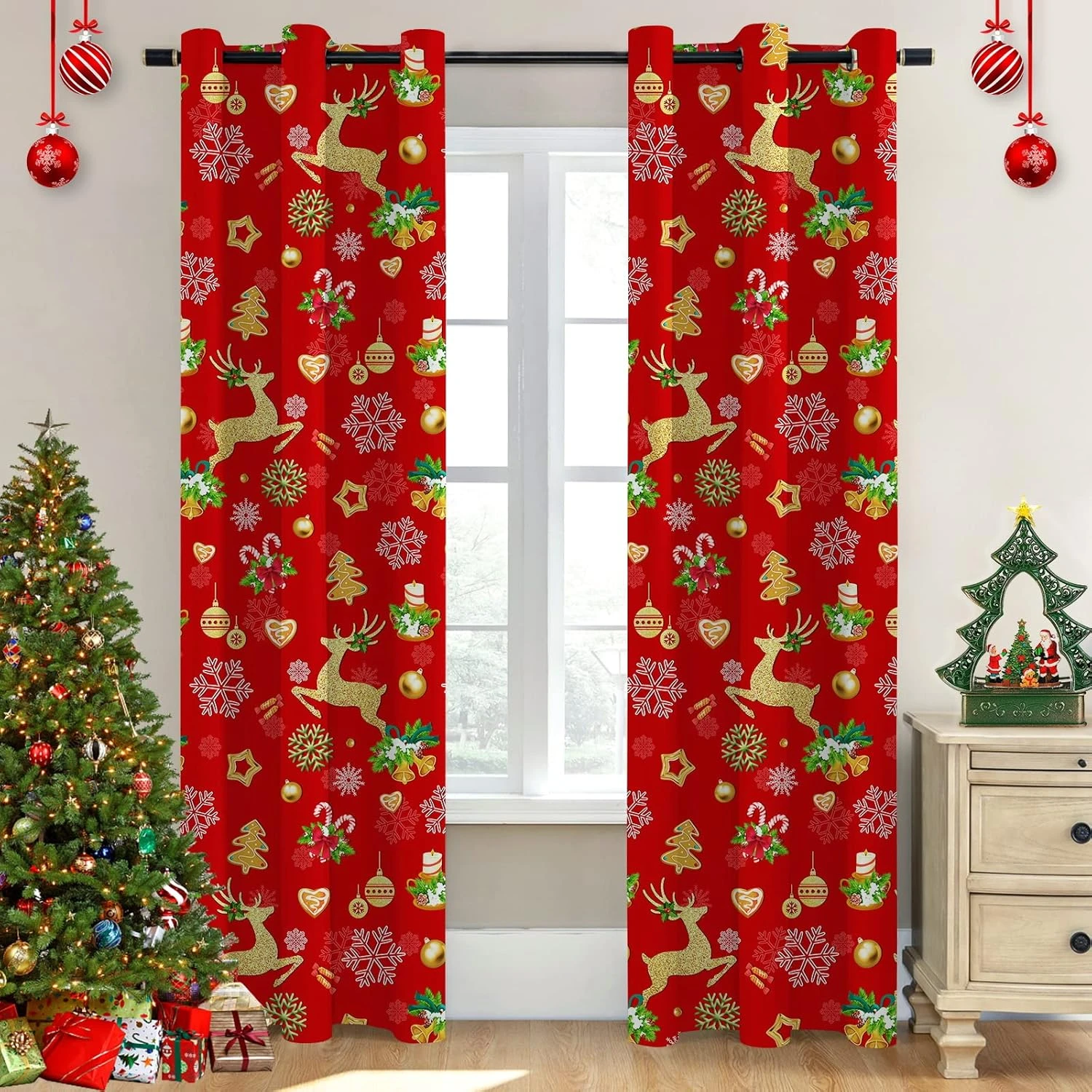HCORA Rouge De Noël Rideaux Pour Salon, Flocon De Neige De Noël Blackout Rideaux Thermique Isolé Réduction Du Bruit, Chambre De Noël Obscurcissement Rideaux Pour Chambre (52" X 84", 2 Panneaux) 3 HCORA Rouge De Noël Rideaux Pour Salon, Flocon De Neige De Noël Blackout Rideaux Thermique Isolé Réduction Du Bruit, Chambre De Noël Obscurcissement Rideaux Pour Chambre (52" X 84", 2 Panneaux)