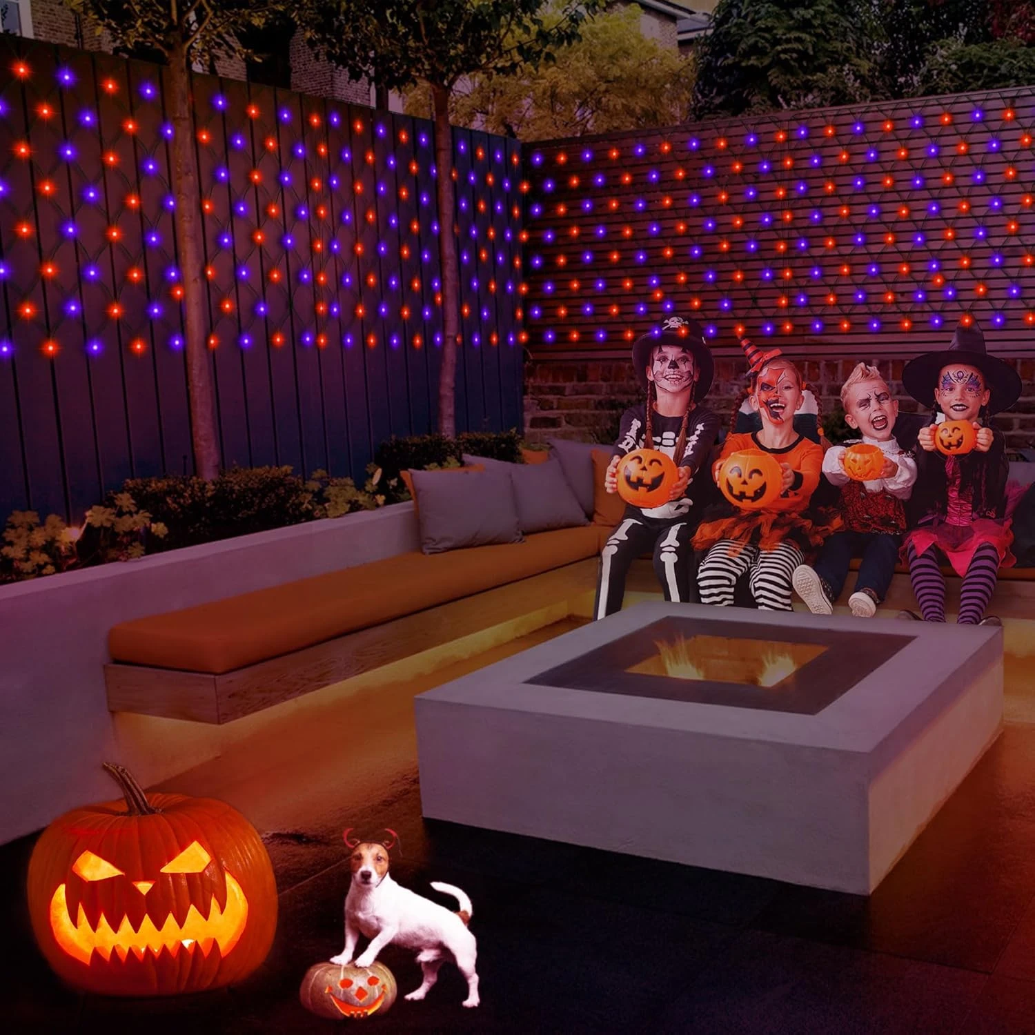 Purple Orange Halloween Net Lumières Batterie Fonctionnée, 4.9ft ×4.9ft 100 LED Net Fées Lumières 8 Modes Télécommande Dimmable Jardin Patio Mesh Éclairage Pour Bush Deck Clôture Wall Party Mariage Noël 8 Purple Orange Halloween Net Lumières Batterie Fonctionnée, 4.9ft ×4.9ft 100 LED Net Fées Lumières 8 Modes Télécommande Dimmable Jardin Patio Mesh Éclairage Pour Bush Deck Clôture Wall Party Mariage Noël - Image 6