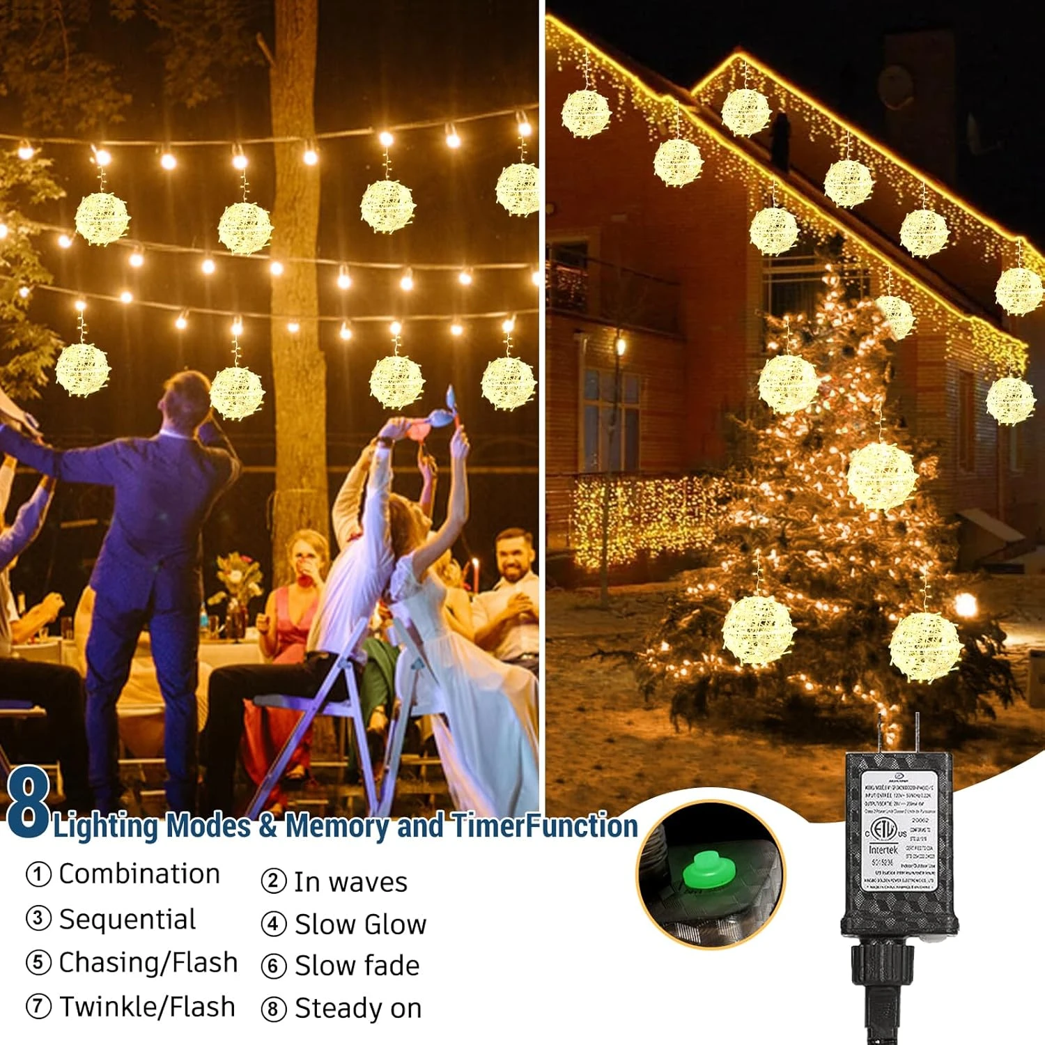 Baung Outdoor Globe Suspendu String Lights, 4 Pack 7.87" Lumières Sphère,Ball Tree Garden Lights Pour La Maison, Fête, Noël, Porche Patio,Mariage, Jardin, Décoration D'arbre Avec Plug(Warm White) 4 Baung Outdoor Globe Suspendu String Lights, 4 Pack 7.87" Lumières Sphère,Ball Tree Garden Lights Pour La Maison, Fête, Noël, Porche Patio,Mariage, Jardin, Décoration D'arbre Avec Plug(Warm White) - Image 2