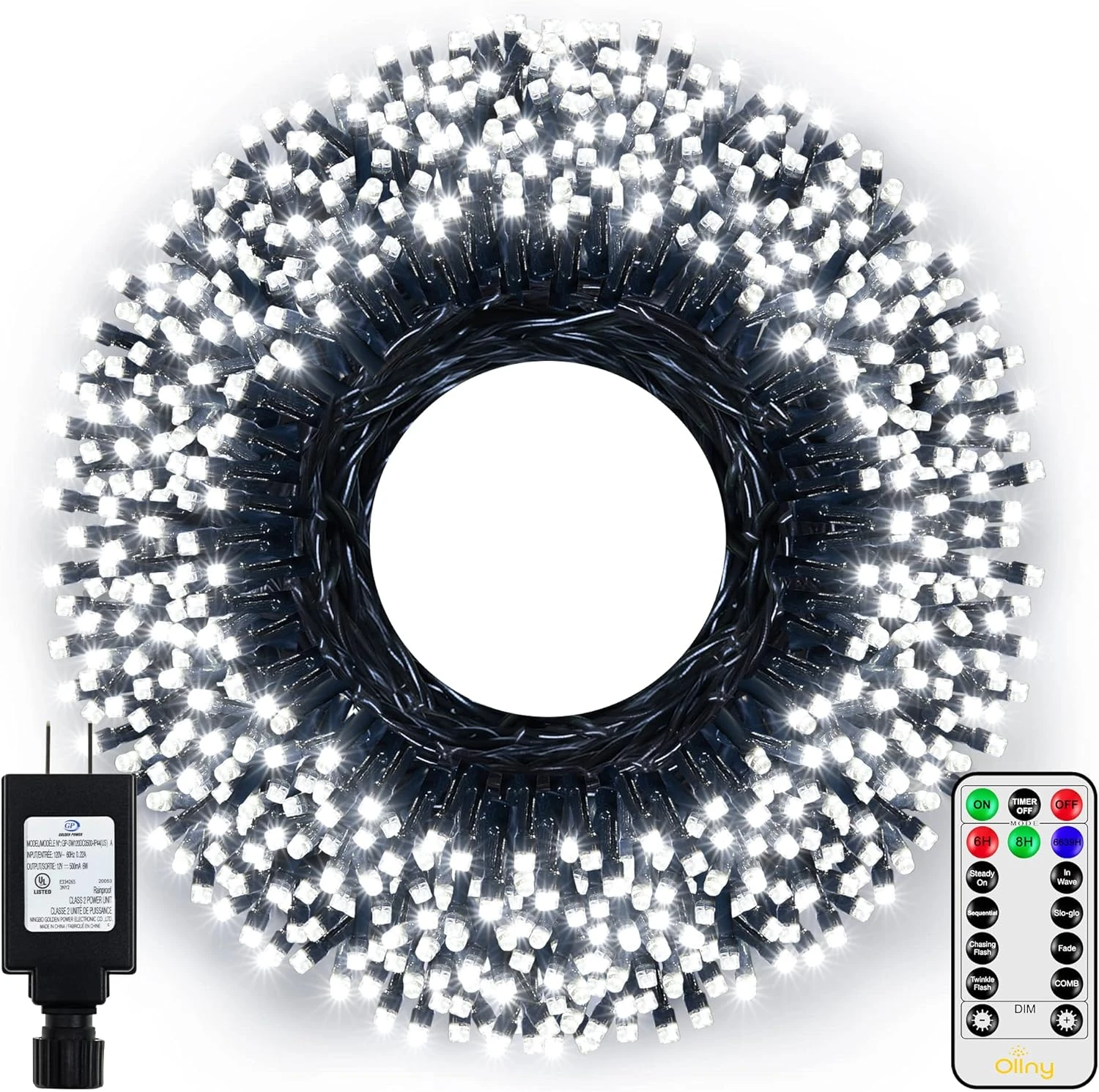 Feux De Noël D'Ollny Outdoor - 500LED 164FT Longues Lumières De Cordes De Noël Avec 8 Modes Remote Timer IP44 Imperméable, Fée Lumières Pour Tree House Yard Outside Indoor Décorations De Noël Cool White 3 Feux De Noël D'Ollny Outdoor - 500LED 164FT Longues Lumières De Cordes De Noël Avec 8 Modes Remote Timer IP44 Imperméable, Fée Lumières Pour Tree House Yard Outside Indoor Décorations De Noël Cool White