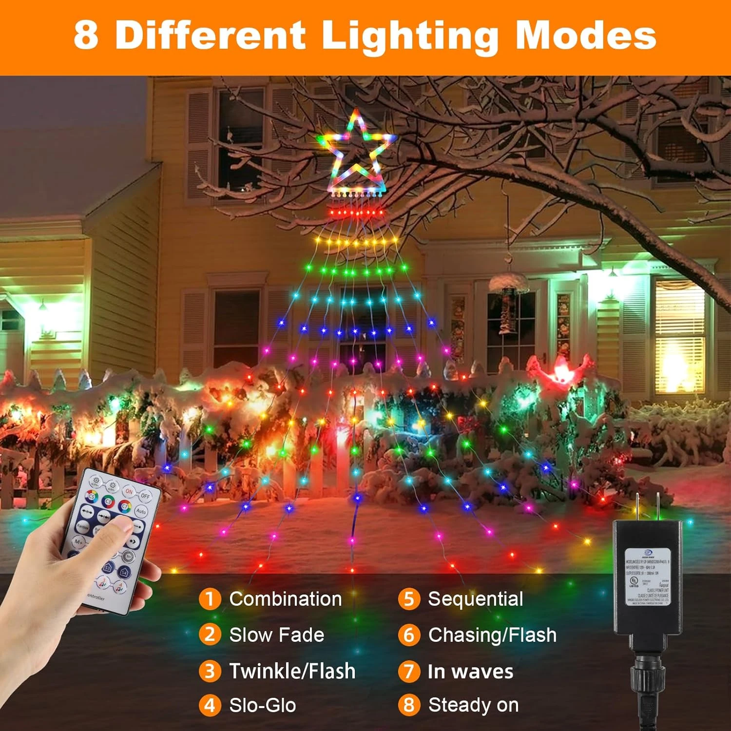 PUHONG Décoration De Noël Star Flowing Multicolore Changement De Couleur Lumières En Plein Air, 320 LED 16.4Ft Star Waterfall Arbre Lumières Avec 8 Modes D'éclairage Télécommande, Pour Noël Nouvel An Anniversaire 6 PUHONG Décoration De Noël Star Flowing Multicolore Changement De Couleur Lumières En Plein Air, 320 LED 16.4Ft Star Waterfall Arbre Lumières Avec 8 Modes D'éclairage Télécommande, Pour Noël Nouvel An Anniversaire - Image 4