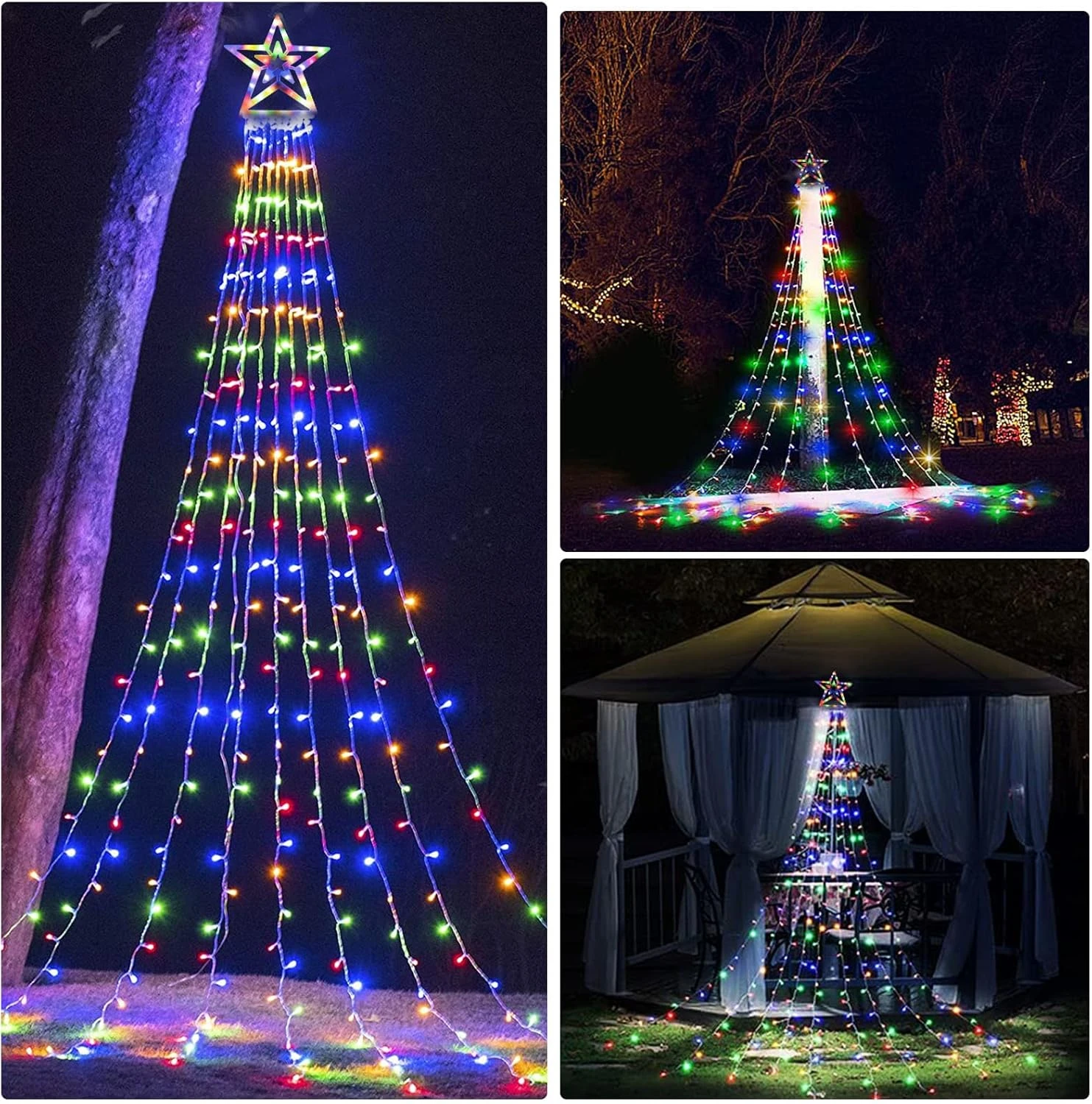 PLTCAT Décorations De Noël Extérieures Lumières De Cascade, 300 LED Étoile De Noël Arbre Topper Lumières, 8-Lumières Modes & Mémoire Fonction Fées Lumières Pour La Saint-Valentin Et Party & Yard Décoration(Multi) 4 PLTCAT Décorations De Noël Extérieures Lumières De Cascade, 300 LED Étoile De Noël Arbre Topper Lumières, 8-Lumières Modes & Mémoire Fonction Fées Lumières Pour La Saint-Valentin Et Party & Yard Décoration(Multi) - Image 2