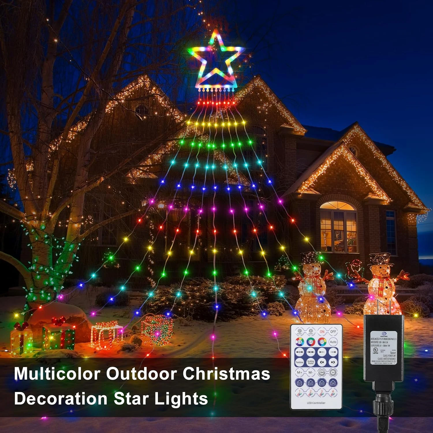 PUHONG Décoration De Noël Star Flowing Multicolore Changement De Couleur Lumières En Plein Air, 320 LED 16.4Ft Star Waterfall Arbre Lumières Avec 8 Modes D'éclairage Télécommande, Pour Noël Nouvel An Anniversaire 9 PUHONG Décoration De Noël Star Flowing Multicolore Changement De Couleur Lumières En Plein Air, 320 LED 16.4Ft Star Waterfall Arbre Lumières Avec 8 Modes D'éclairage Télécommande, Pour Noël Nouvel An Anniversaire - Image 7