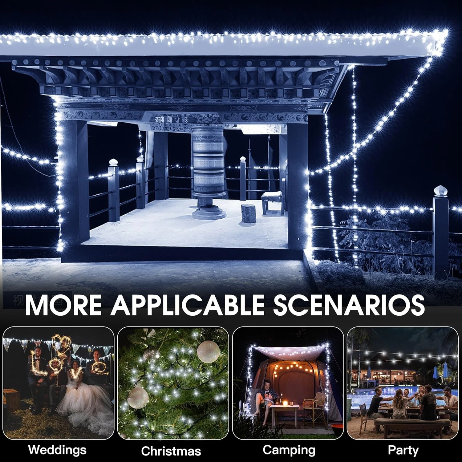 Lumières Solaires à Cordes Vimorg Extérieur, 2 Pack 79FT 200 LED Lumières Solaires Imperméables Avec 8 Modes D'éclairage Pour Les Décorations De Noël Tree Yard Garden Party 7 Lumières Solaires à Cordes Vimorg Extérieur, 2 Pack 79FT 200 LED Lumières Solaires Imperméables Avec 8 Modes D'éclairage Pour Les Décorations De Noël Tree Yard Garden Party - Image 5