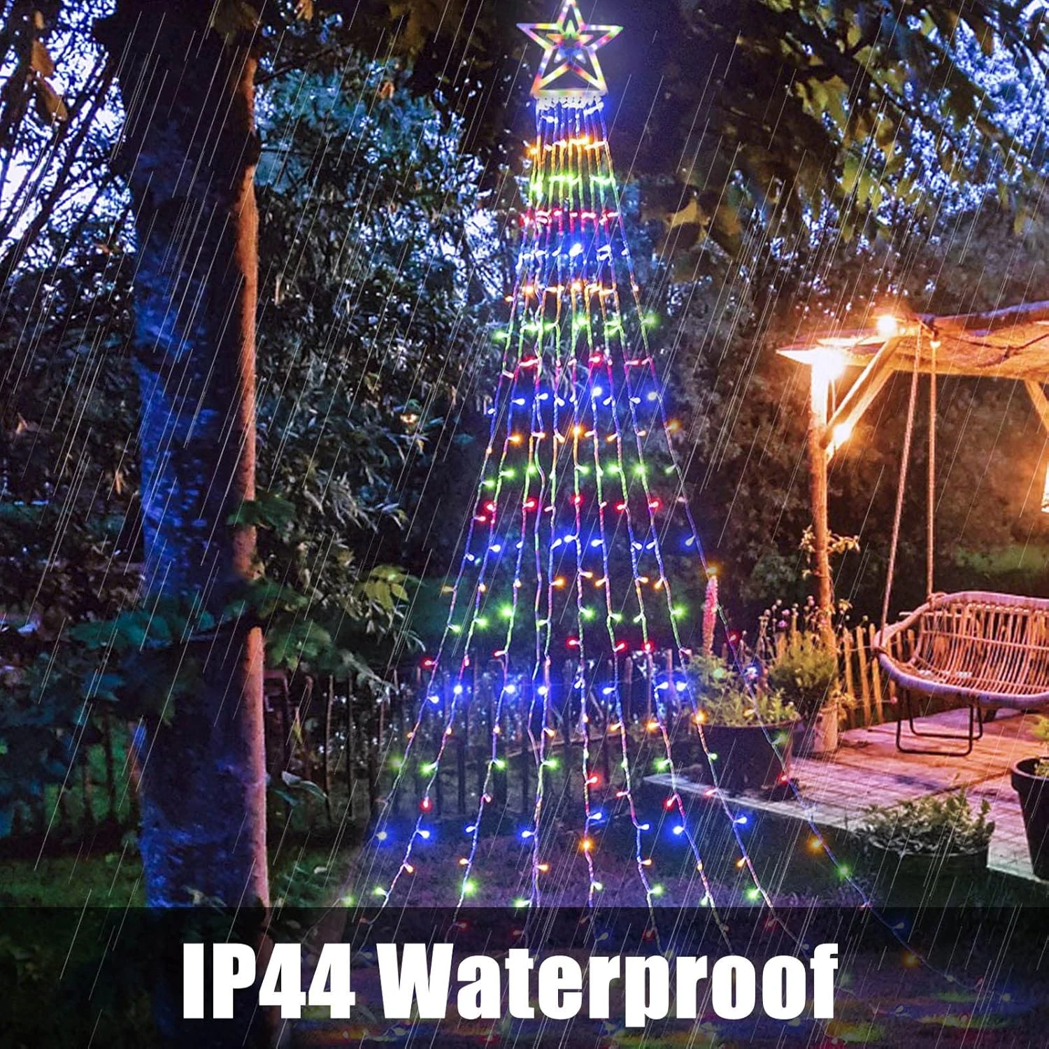 PLTCAT Décorations De Noël Extérieures Lumières De Cascade, 300 LED Étoile De Noël Arbre Topper Lumières, 8-Lumières Modes & Mémoire Fonction Fées Lumières Pour La Saint-Valentin Et Party & Yard Décoration(Multi) 6 PLTCAT Décorations De Noël Extérieures Lumières De Cascade, 300 LED Étoile De Noël Arbre Topper Lumières, 8-Lumières Modes & Mémoire Fonction Fées Lumières Pour La Saint-Valentin Et Party & Yard Décoration(Multi) - Image 4