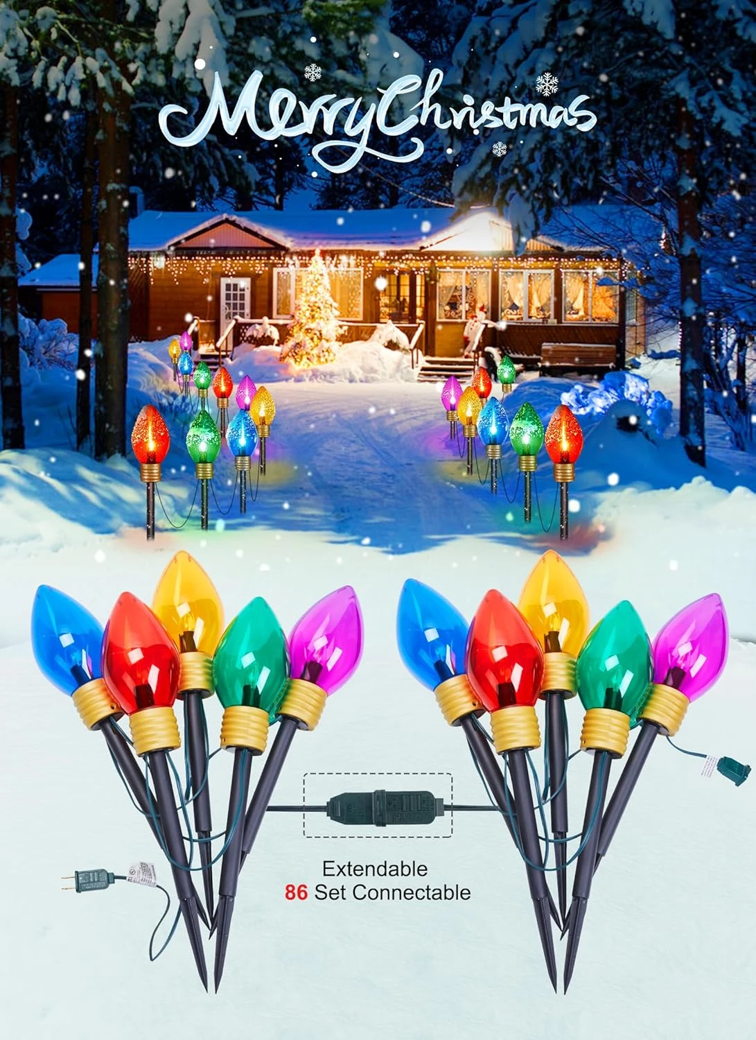 Lumières De Noël Jumbo C9 Décorations Extérieures Pelouse Avec Des Pieux De Marqueurs De Chemin, 8,5 Pieds LED Lumières Couvertes Jumbo Ampoule Multicolore Pour Les Vacances Outside Yard Garden Decor, 5 Lumières 7 Lumières De Noël Jumbo C9 Décorations Extérieures Pelouse Avec Des Pieux De Marqueurs De Chemin, 8,5 Pieds LED Lumières Couvertes Jumbo Ampoule Multicolore Pour Les Vacances Outside Yard Garden Decor, 5 Lumières - Image 5