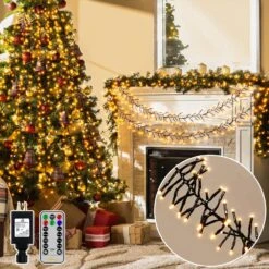 Lumières De Noël Ollny Lumières De Groupe D'extérieur - 1000LED 49ft 4X Bright 8 Modes Timer Remote, Plug étanche Dans Les Lumières De Cordes De Fées, Lumières D'arbre De Noël Pour Les Décorations De Noël De La Fenêtre De Guirlande, Blanc Chaud