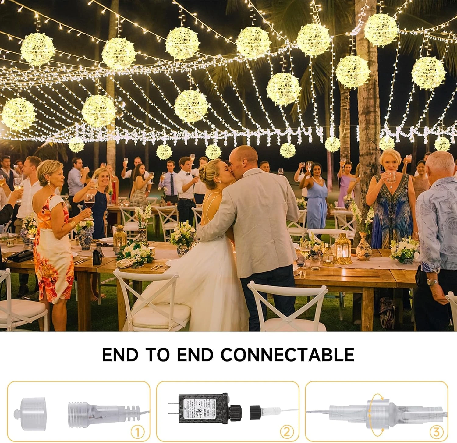 Baung Outdoor Globe Suspendu String Lights, 4 Pack 7.87" Lumières Sphère,Ball Tree Garden Lights Pour La Maison, Fête, Noël, Porche Patio,Mariage, Jardin, Décoration D'arbre Avec Plug(Warm White) 6 Baung Outdoor Globe Suspendu String Lights, 4 Pack 7.87" Lumières Sphère,Ball Tree Garden Lights Pour La Maison, Fête, Noël, Porche Patio,Mariage, Jardin, Décoration D'arbre Avec Plug(Warm White) - Image 4