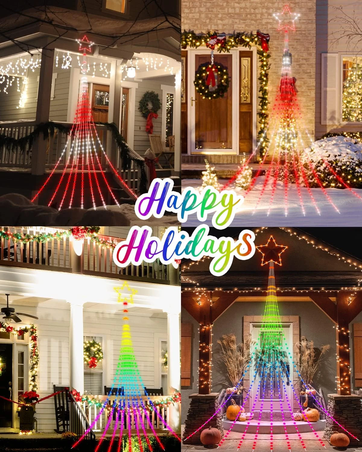 Lumières De Décorations De Noël En Plein Air Avec Étoile, Smart DIY Affichage Personnalisé 11.8Ft 64 Modes Yard Waterfall Tree Halloween String Lights, App Control 344LED RGB Changement De Couleur Music Timer Pour Xmas Tree 7 Lumières De Décorations De Noël En Plein Air Avec Étoile, Smart DIY Affichage Personnalisé 11.8Ft 64 Modes Yard Waterfall Tree Halloween String Lights, App Control 344LED RGB Changement De Couleur Music Timer Pour Xmas Tree - Image 5