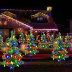 Ensemble Amélioré De Lumières D'arbre De Noël Solaire 4pcs Décorations Extérieures, Avec 80 LED Solar Christmas C6 String Lights For Outside Yard, Patio, Garden, Grave, Cemetery Xmas Ornaments (Multicolore) -Oui || N/A || pearhead 81skGhClwKL. AC SL1500