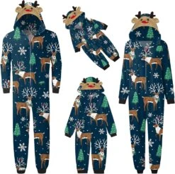 HJuyYuah Noël Pyjamas Pour Famille Femmes Couples Renne Hoodies Pjs Onesies Matching Sets Xmas Holiday Jumpsuit Noir F D 2022